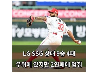 LG SSG 상대 9승 4패 우위에 있지만 2연패에 멈춰